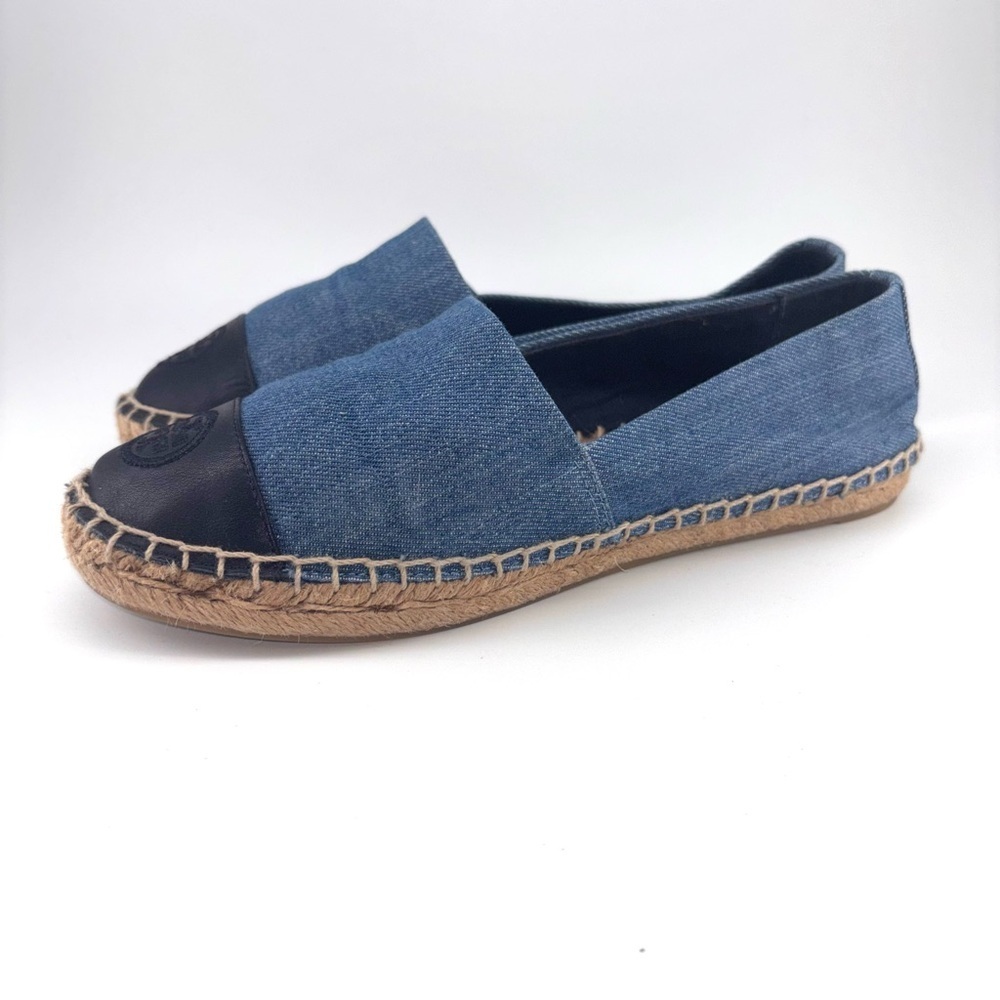 Tory Burch Color-Block Espadrilles in Denim Chambray Navy Leather
